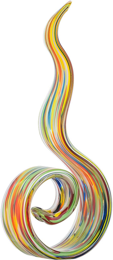 11.4" Tall Hand Blown Glass Sculpture, Murano Style Art , Modern Coastal Home Decor Accent for Shelf