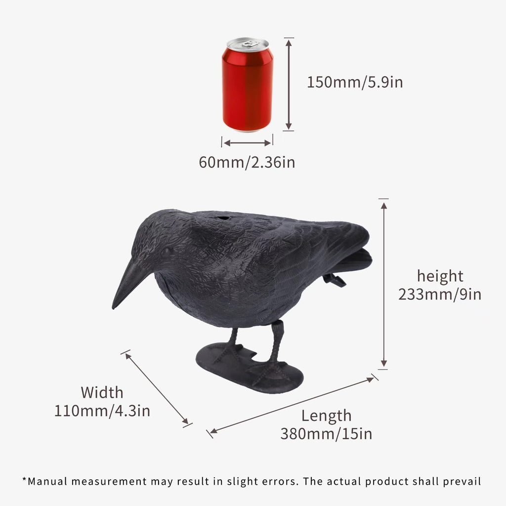 Realistic Crow Decoys, Life Sized Simulation Crow Statue Hunting Bait Decoys Black Crow Figuring, Flying Bird Props