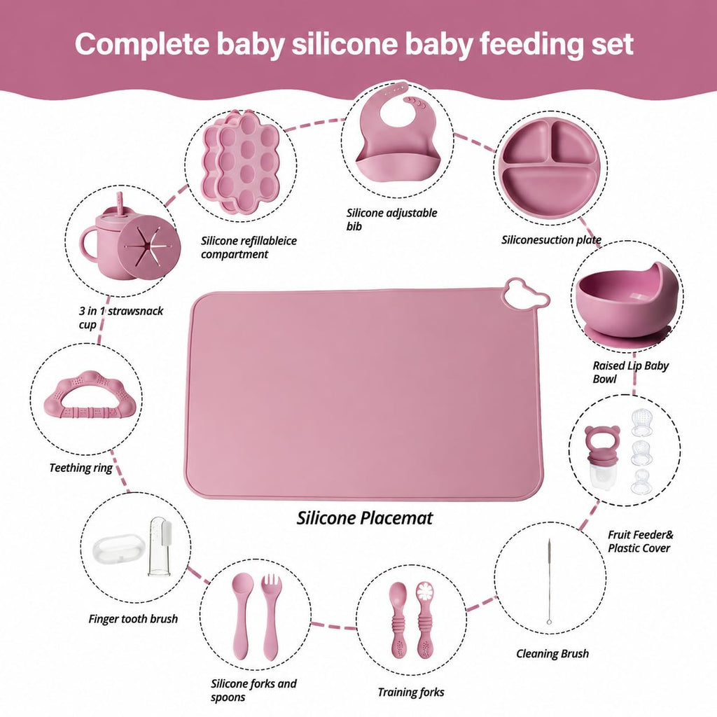 19 Pcs Silicone Baby Feeding Set Eating Essentials for Newborn