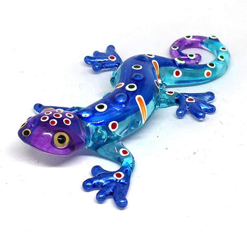 Glass Gecko Figurine Blue Miniature Hand Blown Lampwork Animal Statue Decor