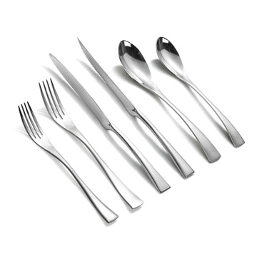 24-Pieces Silverware Set with Steak Knives, Heavy Duty 18/10 Stainless Steel Flatware Set for 4, Modern Cutlery with