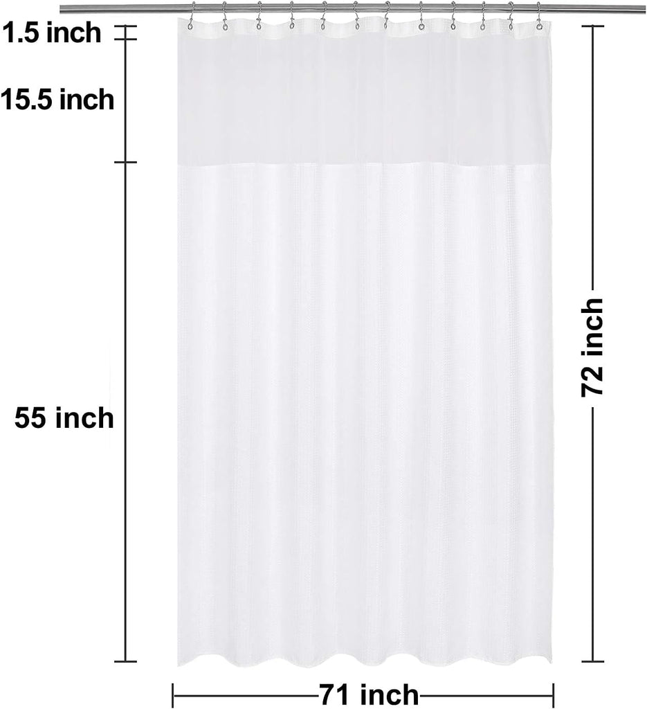 Waffle Weave Shower Curtain with Snap-in Liner Set White, 71x72 | 12 Metal Hooks Included, Snap on/off Fabric Liner