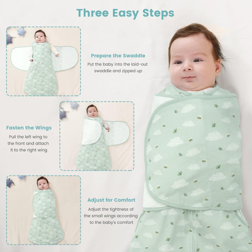 Swaddle Sleep Sack, 1.0 Tog New-Parent-Friendly Swaddle for Newborns & infant Baby Wearable Blanket