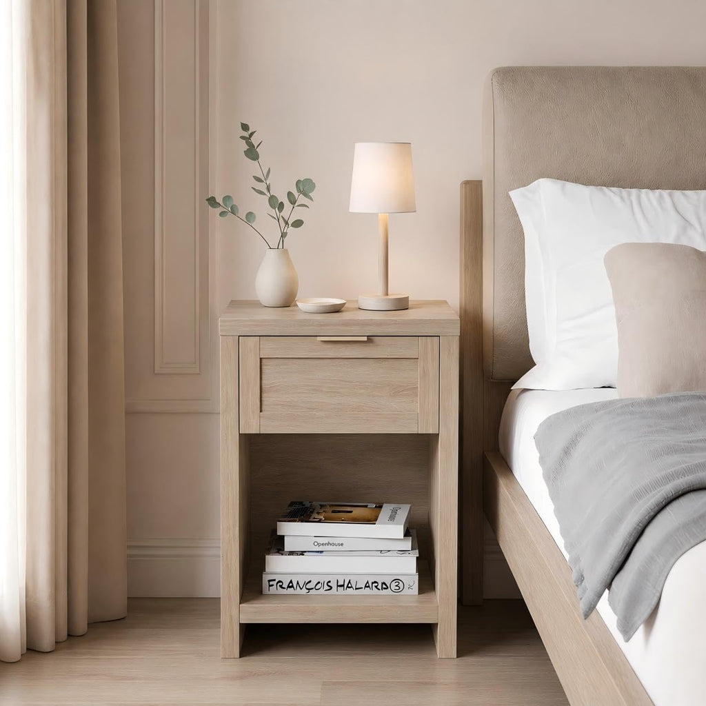 Nightstands Set of 2, Boho Bedside Table, Light Weathered Oak