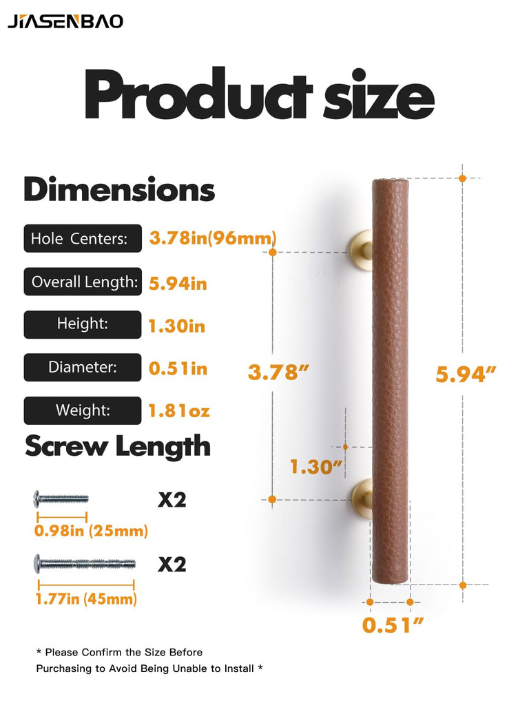 Brown Leather Drawer Pulls 2 Pack 3.78" (96mm) Hole Center Leather Dresser knobs Pulls Drawers Bathroom Dressers