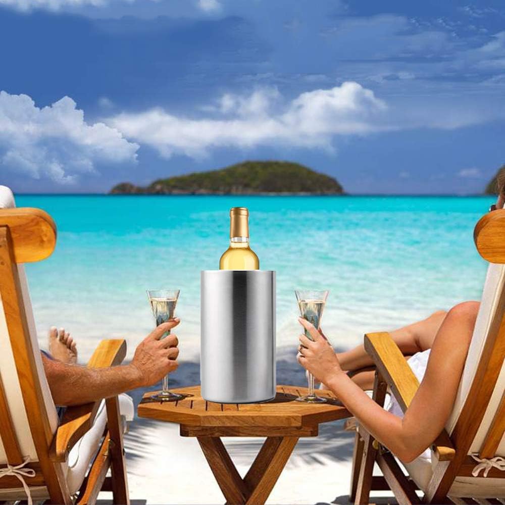 Wine Chiller Bucket, Stainless Steel Double Wall Wine Cooler Bucket, Keeps Cold for Hours Wine Bottle Cooler Chiller