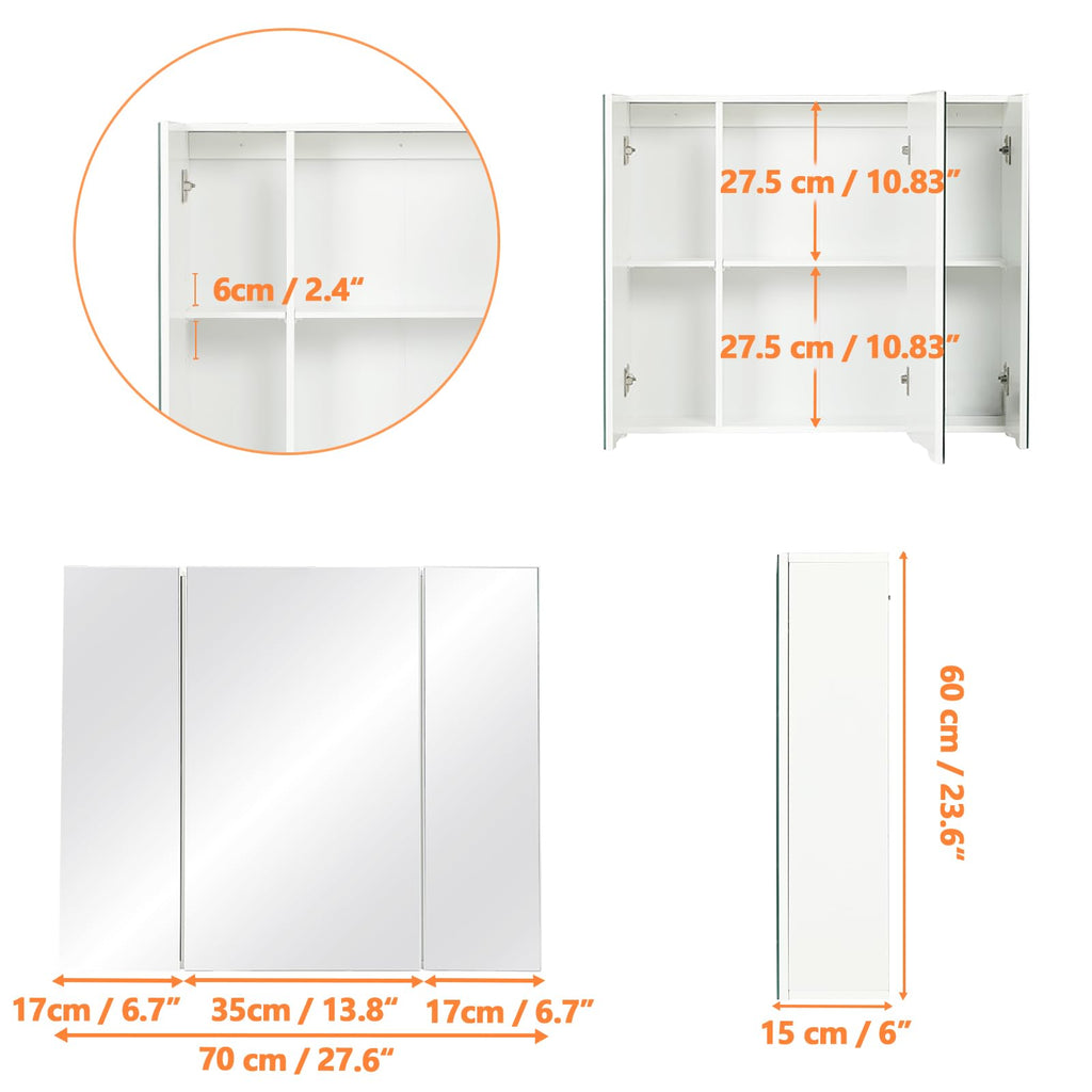 Medicine Cabinet Bathroom Mirror Cabinet with 3 Door 27.6x23.62 Inch Bathroom Wall Cabinet with Mirror Wall Mirror