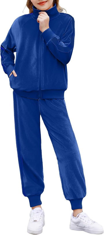 Girls 2 Piece Outfits Velour Tracksuit Fall Winter Sweatsuits Set