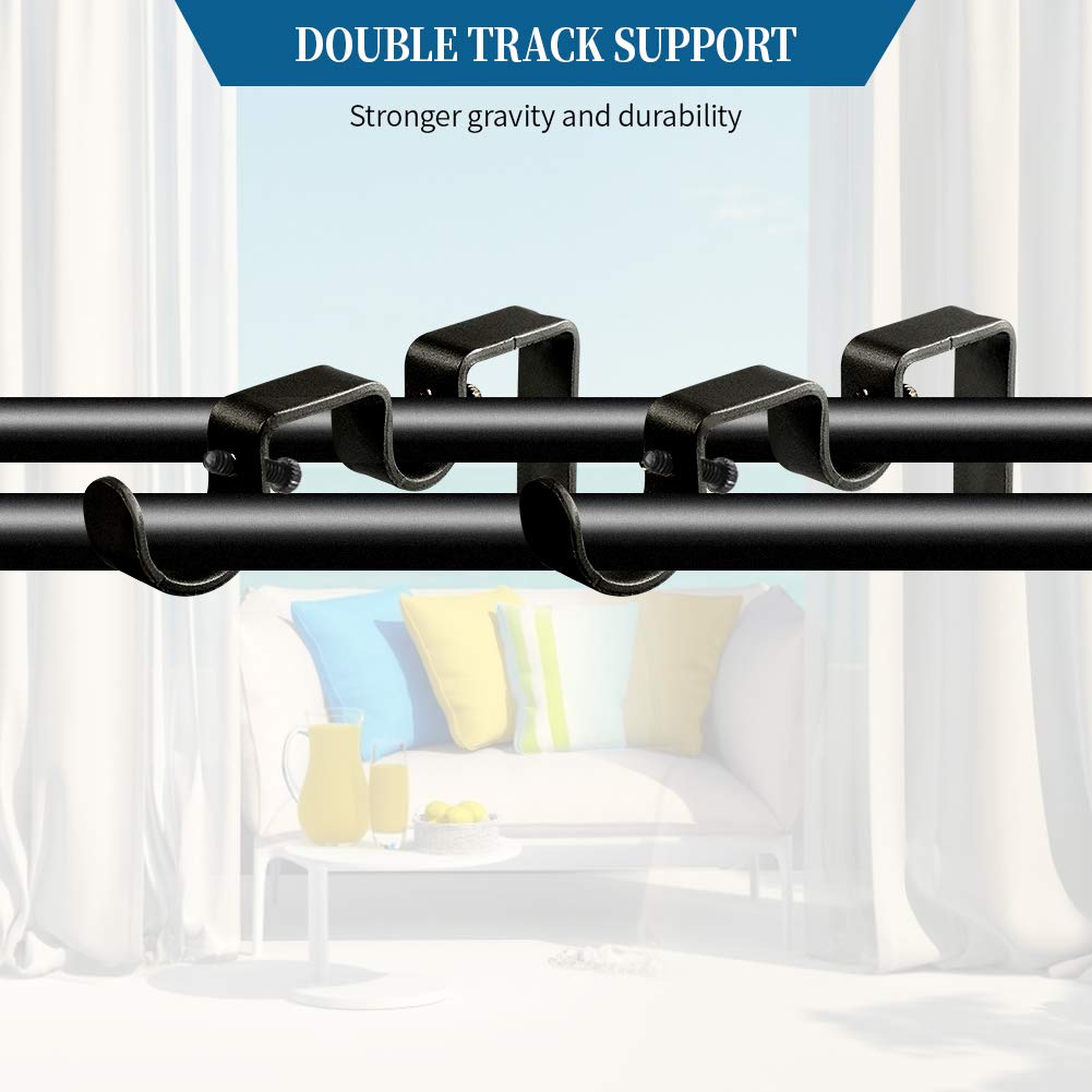 Heavy Duty Double Curtain Rod Brackets, 1" & 5/8" Inch Rod Holders (Set of 2, Black)