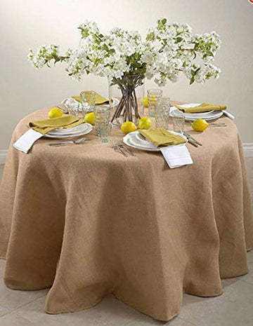 60-Inch Round Jute Burlap Table Overlay Table Cover - Natural Rustic Tablecloth for Weddings, Country Events, and