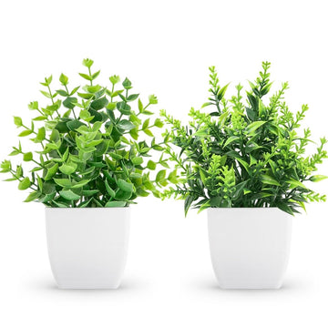 2 Pack Small Fake Plants in White Pots, Bathroom Shelf Decor Indoor
