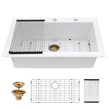 33x22 Inch Drop Sink White Granite Composite Kitchen Sinks Granite Large Deep Single Bowl Topmount Classic Sink Basin