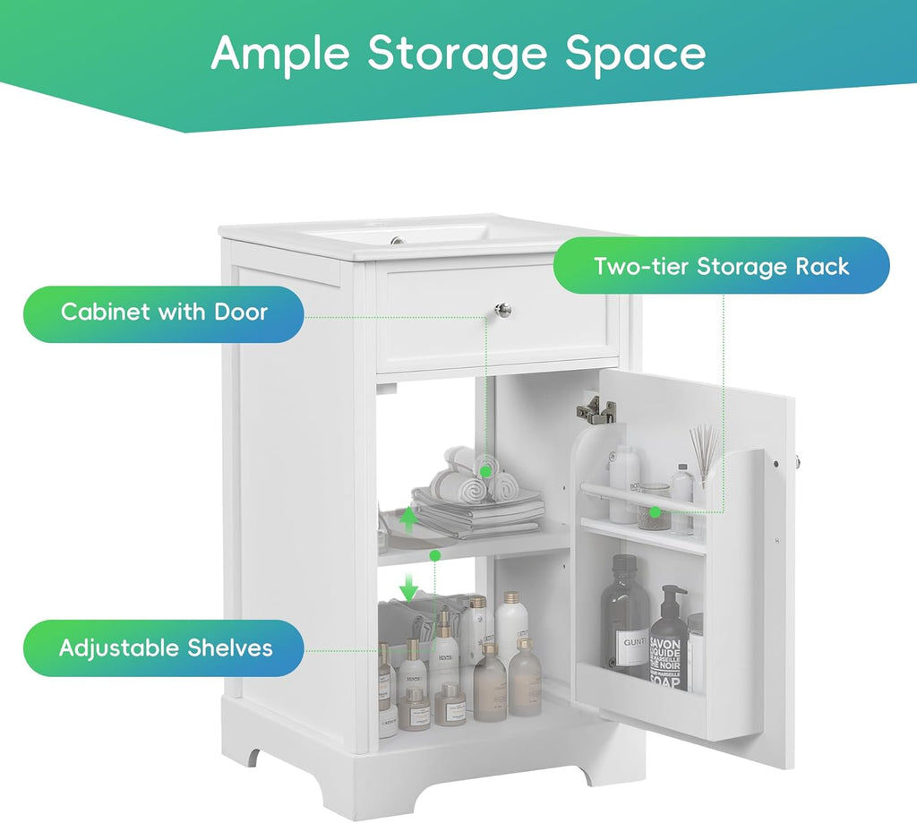 20 inch Bathroom Vanity with Sink Combo Set, Free Standing Vanity Cabinet with Soft Closing Door and Storage Rack