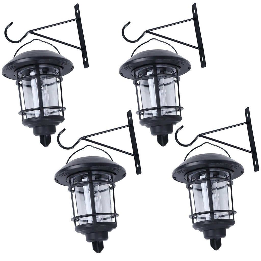 4 Pack Solar Lanterns Outdoor, Hanging Lantern Solar Garden Lights with Edison Bulb, Wall Mounted LED Light Auto