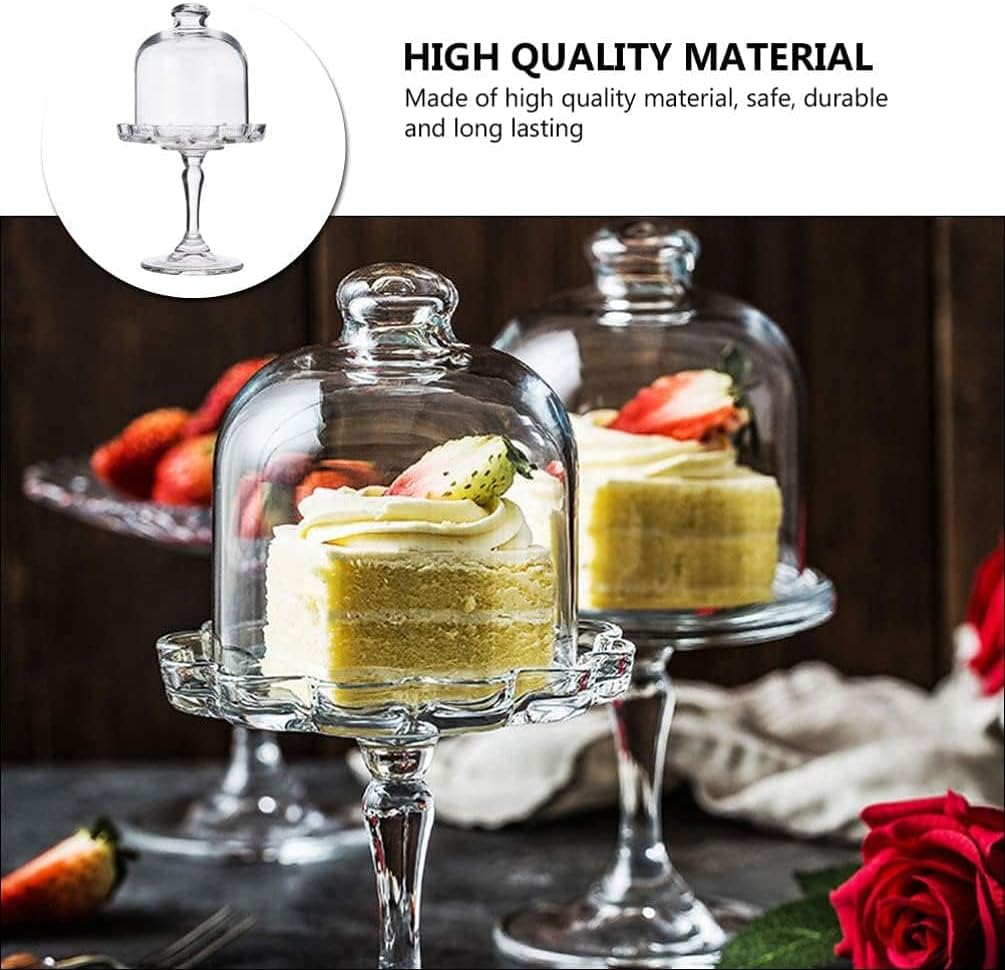 Mini Cake Stand Glass Cupcake Display Plate with Dome Cover Pedestal Dessert Stand Holder for Wedding Birthday Party