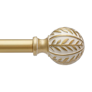 Gold Curtain Rods for Windows 72 to 144 inch, 1" Adjustable Heavy Duty Window Curtain Rod Leaf Finials, Rustic