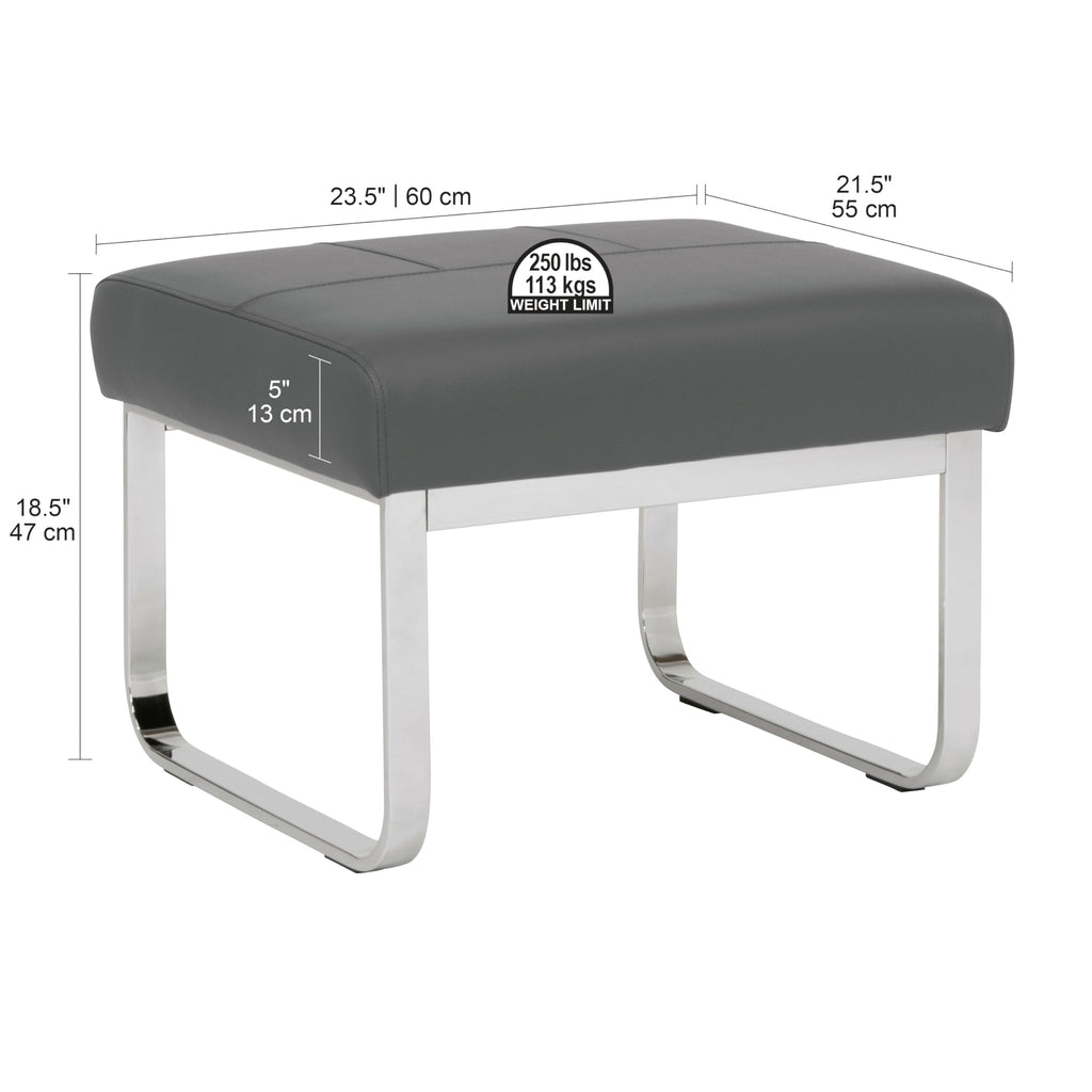Allure Blended Leather Ottoman in Smoke Gray