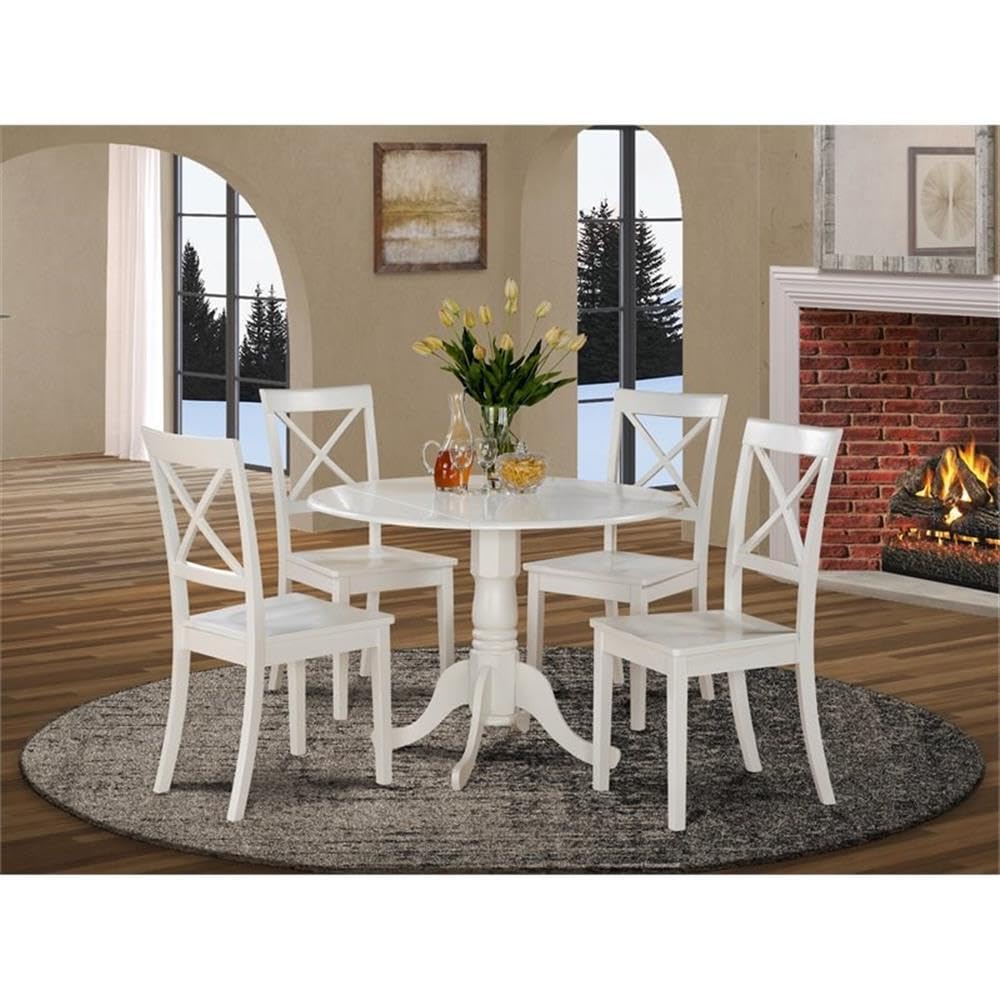 5 Piece Kitchen Table Set for 4 Includes a Round Dining Room Table with Dropleaf and 4 Solid Wood Seat