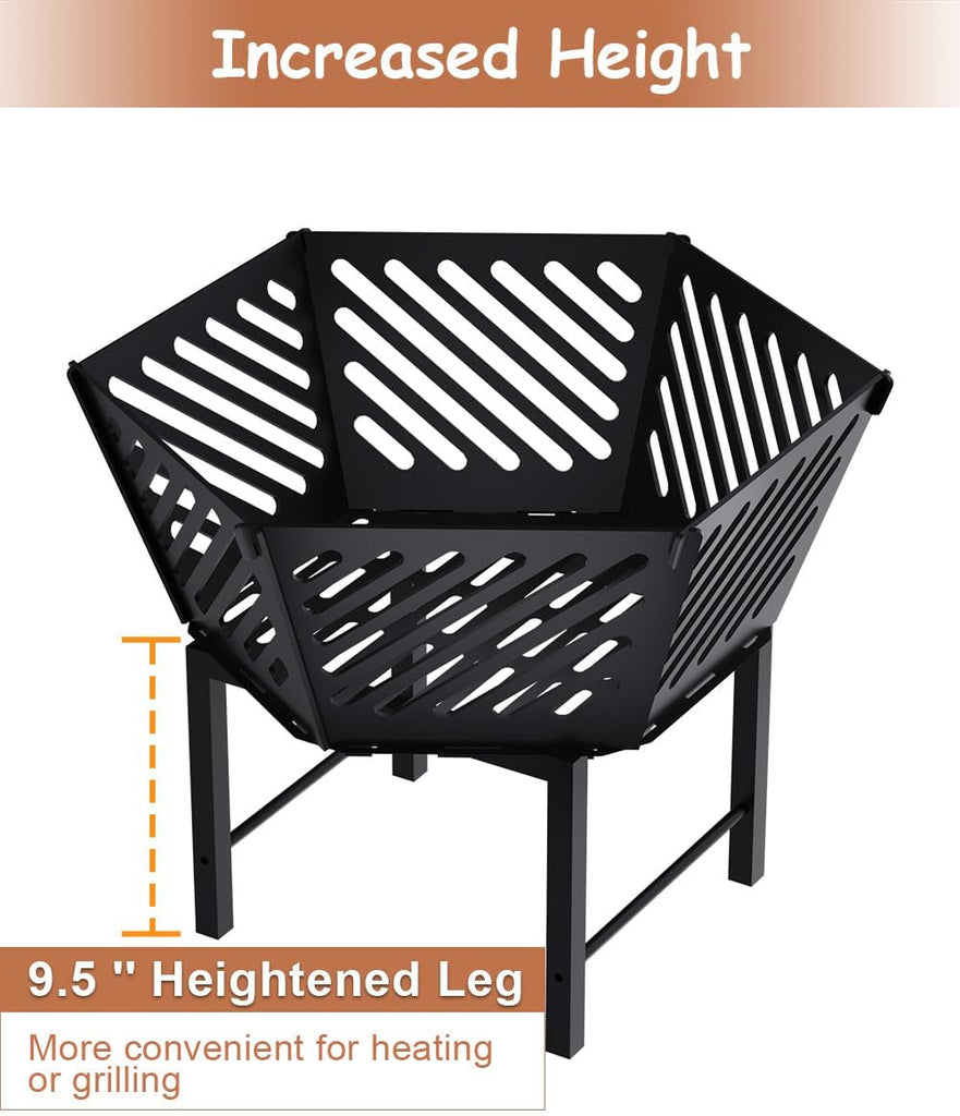 22.5 Inch Portable Hexagon Fire Pit with Travel Bag