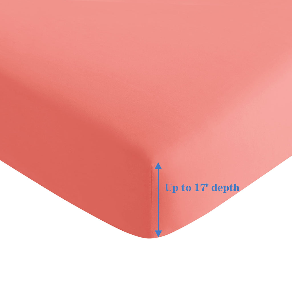 Ultra Soft Silky Deep Pocket Solid Rayon from Bamboo All Season 6 Pieces Sheet Set with 4 Pillowcases, Coral Color