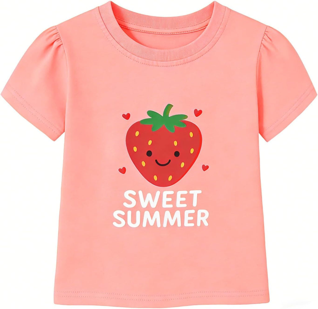 Toddler Girls Graphic T Shirts 3 Pack 100% Cotton Cute Spring Summer Short Sleeve Tees Soft Breathable Tops