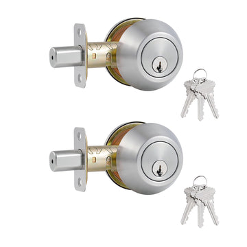 1 Side Keyed-Alike Deadbolt Lock, Single Cylinder Dead Bolt, Satin Nickel Round Exterior Keyed Front Entry Inside Door