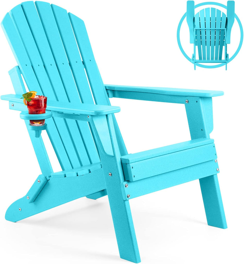 Adirondack Folding Chair, Fire Pit Chairs with Cup Holder | HDPE All Weather, Quick-Folding, No Rot or Rust or Crack