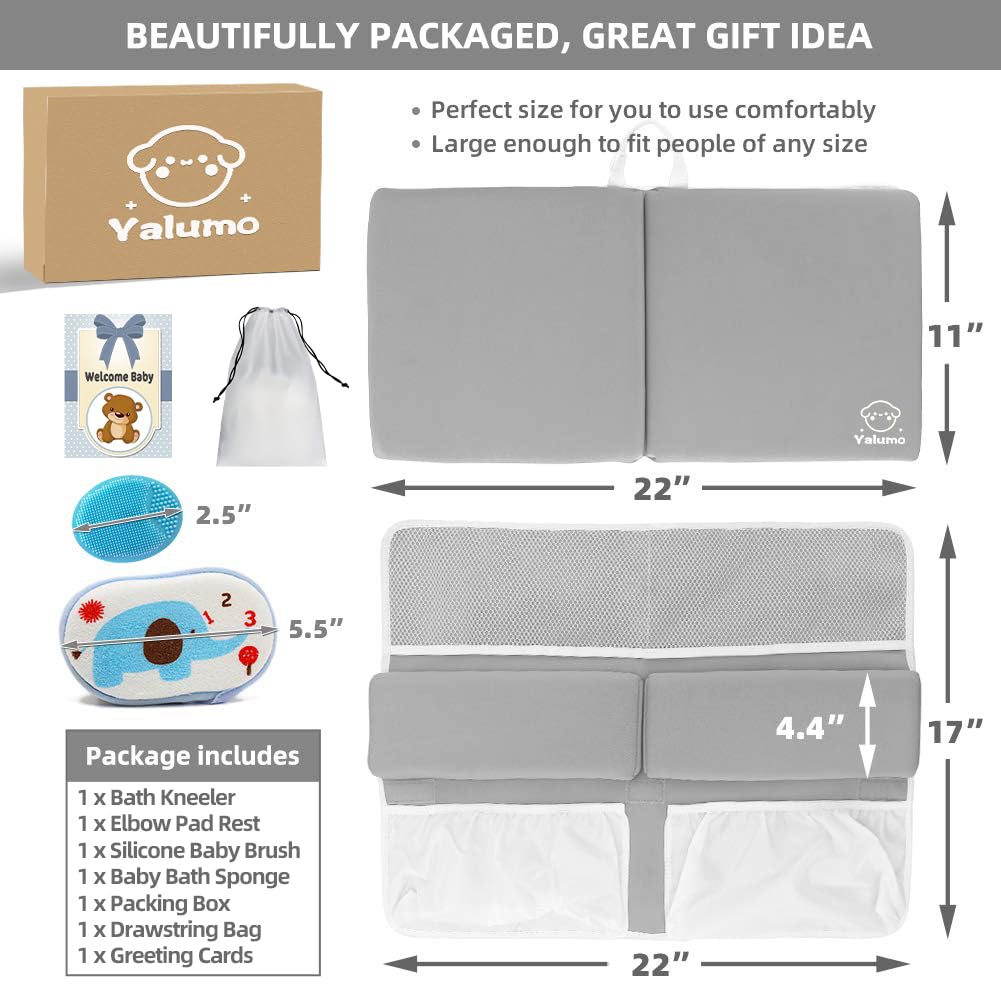 Bath Kneeler and Elbow Rest Pad Set for Baby Bathtub, Thick Non-Slip Bathing Kneeling Mat Cushion Quick Drying