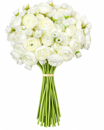 Ranunculus Artificial Flowers 24 Pcs, Faux Ranunculus Flowers White Peonies, Fake Wedding Filler Flowers for DIY