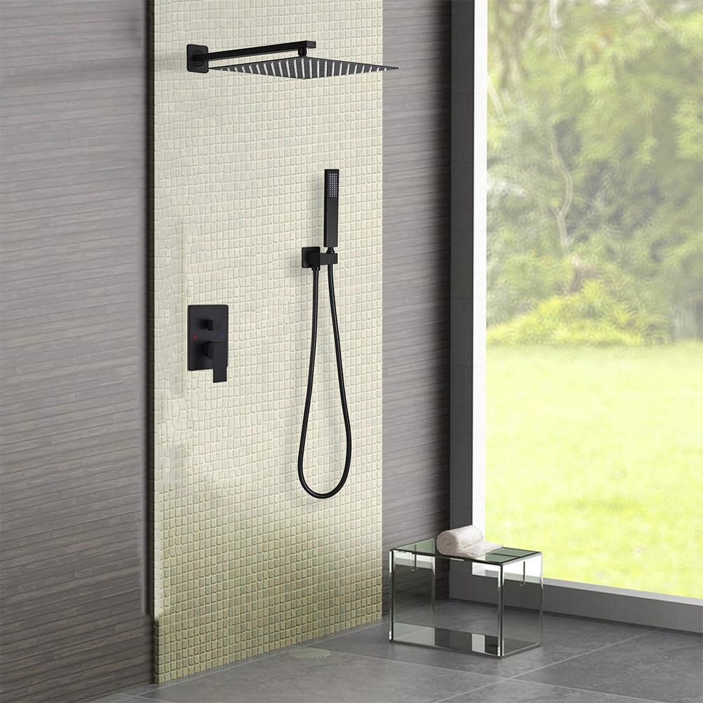 Matte Black Shower System 10 Inch Bathroom Luxury Rain Mixer Shower Combo Set Wall Mounted Rainfall Shower Head and