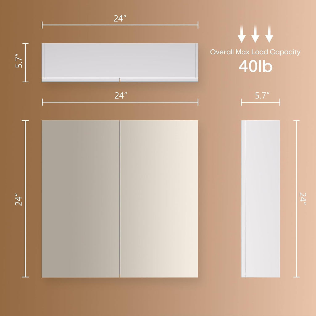 24x24 inch Bathroom Wall Cabinet, Saver Storage Cabinet, Medicine Cabinet with 2 Door and Adjustable Shelves