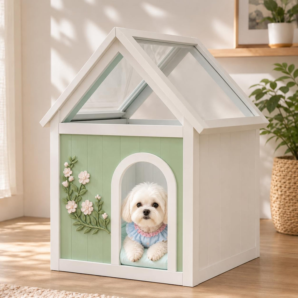 Modern Indoor Dog House for Small Dogs, Solid Wood Decorative Pet House, Furniture Style Wooden Dog House (25"D ×