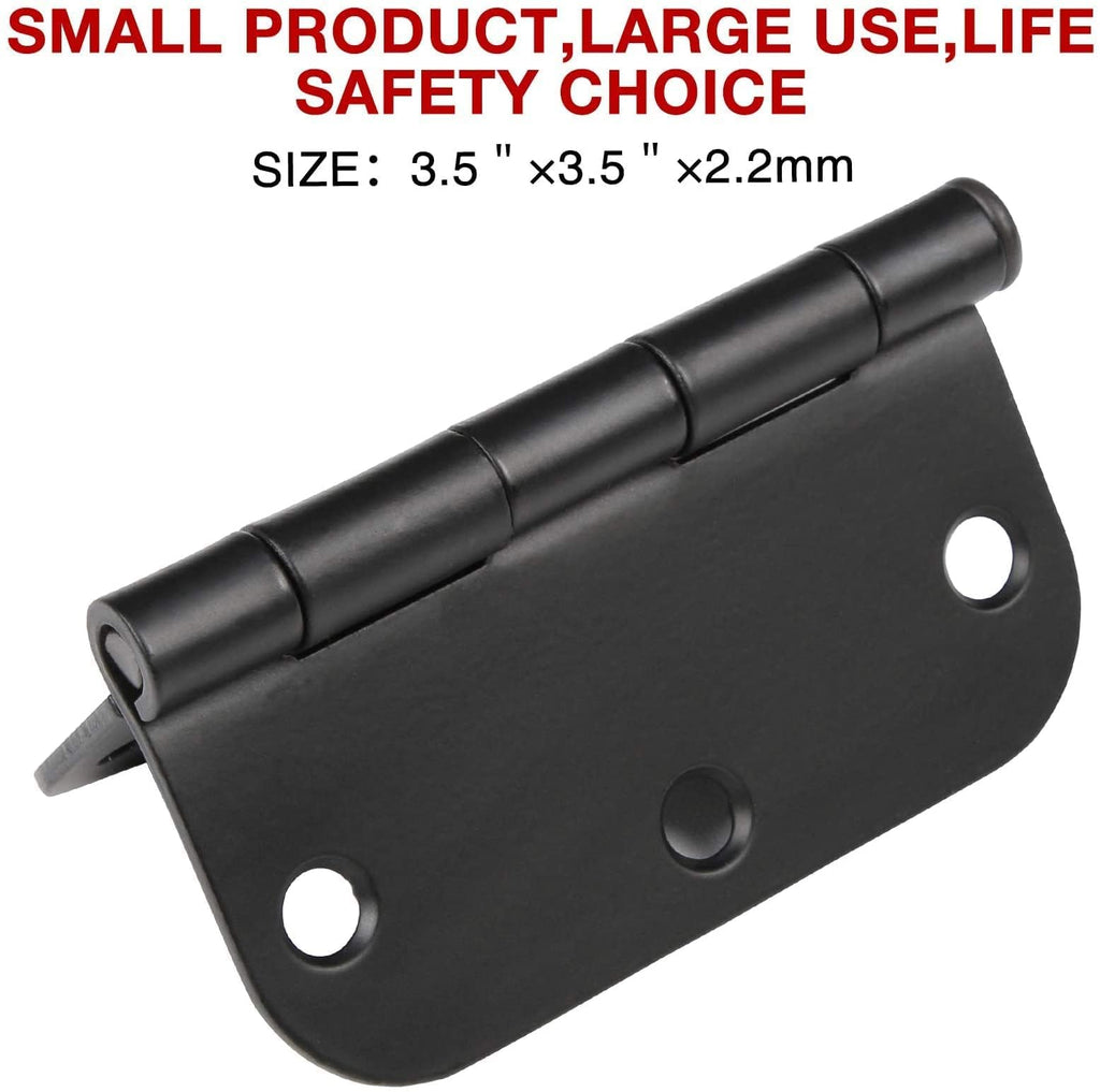 24 Pack Rounded Matte Black Door Hinges 3.5 Inch with 5/8" Radius