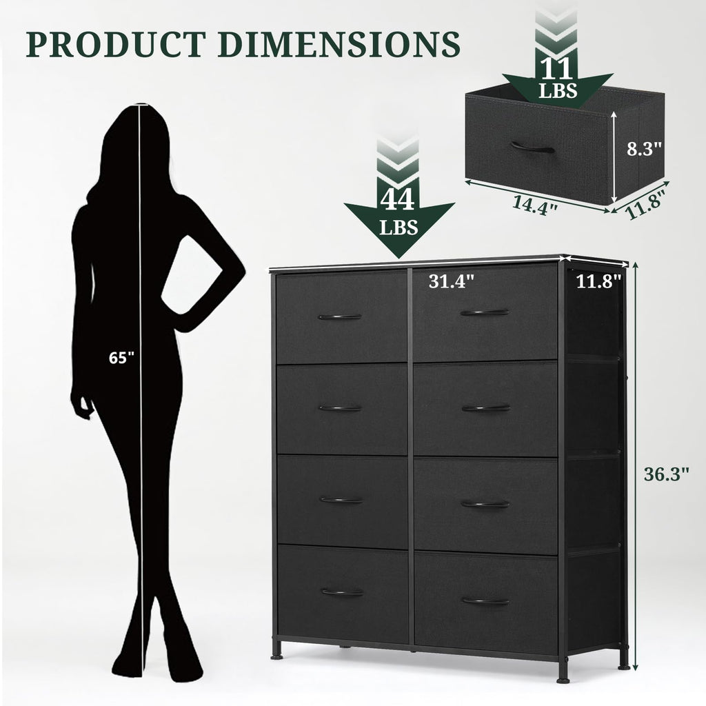 8-Drawer Dresser, Anti-Tip Tall Storage Organizer