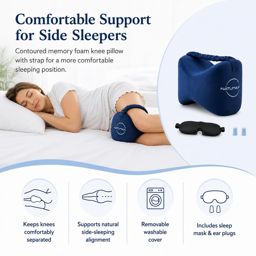 Knee Pillow for Side Sleepers - Relief from Sciatica Pain, Back/Leg Pain, Pregnancy, Hip and Joint Pain Memory Foam
