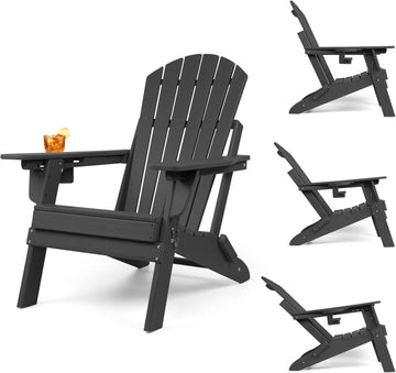 Folding Adirondack Chair with Adjustable Backrest, Fire Pit Chairs | 3-Position Adjustable Back, HDPE All Weather, No