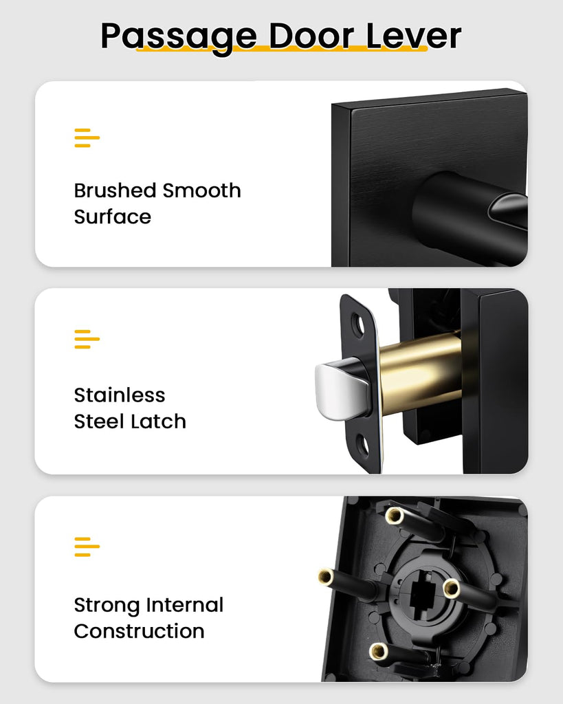 Matte Black Door Handles Passage, Closet & Hallway 5 Pack