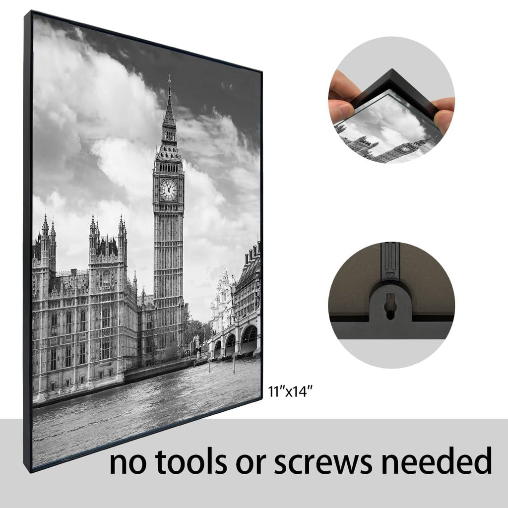 Front Loading Black Picture Frame 11x14 Set of 3 Wall and Table Mounting