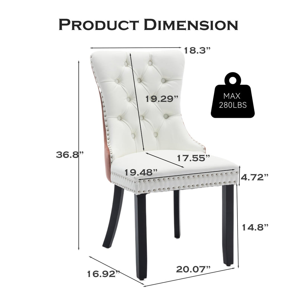 Leather Upholstered Dining Chairs Set of 4, Modern Style Kitchen Side Chairs with Nailhead Trim and Wood Leg, Metal