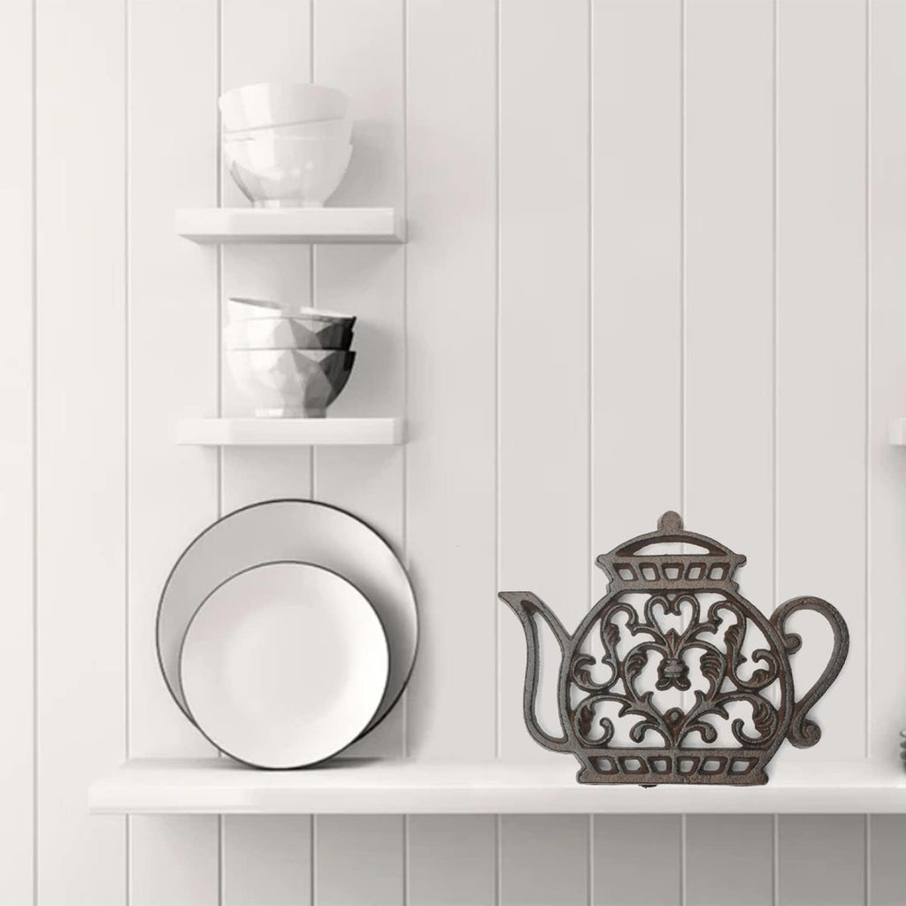 Cast Iron Trivets for Hot Dishes, Rustproof Tea Pot Trivet with Rubber Feet