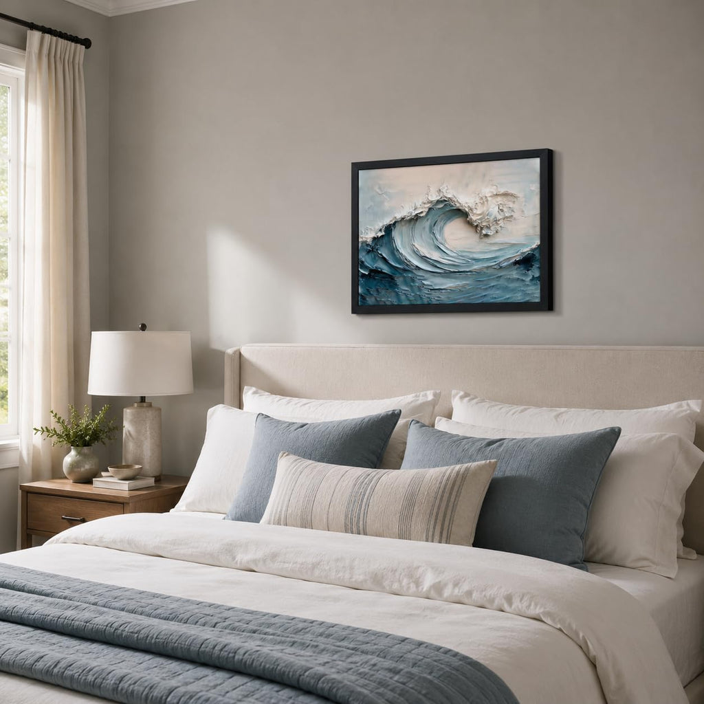 Texture Abstract Canvas Wall Art Framed Ocean Wave Artwork 16x12 Inch