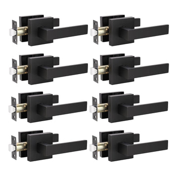 8 Pack Interior Door Handles Matte Black Modern Square Door Handle Knobs Classic No-Locking Passage Door Levers(No