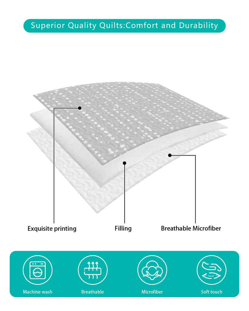 Vertical Ticking Quilt Set 3 Pieces Quilted Bedspread- Soft, Silver Linear Lightweight Quilt with 2 Pillow