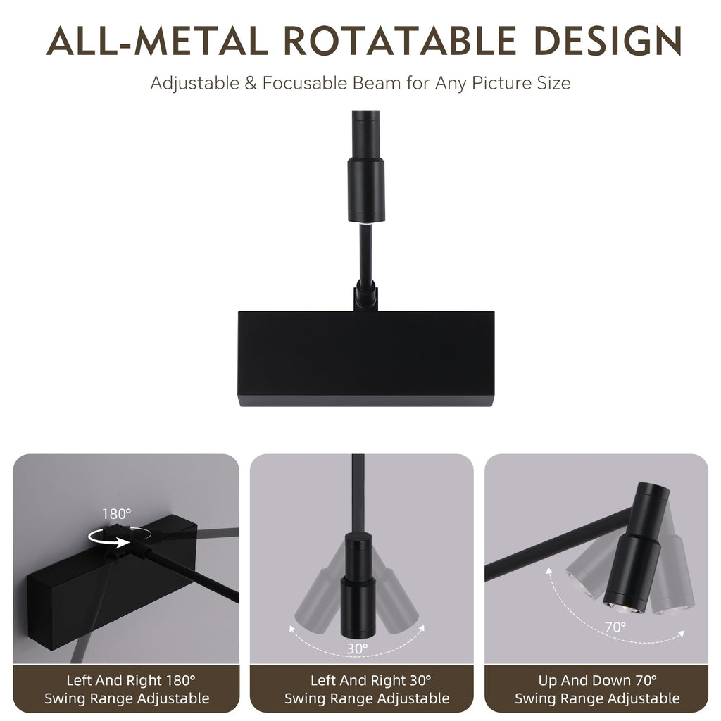 Picture Light for Wall with Adjustable LED Beam, Wireless 8000mAh Rechargeable Art Light with Remote, Battery