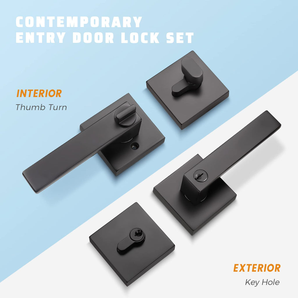 3 Pack Entry Lever Door Handle and Single Cylinder Deadbolt Lock, Heavy Duty Exterior Door Lock Set with Deadbolt