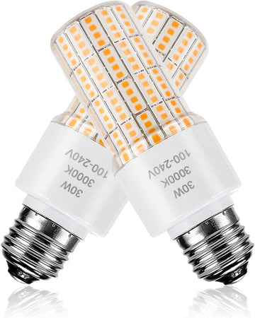 Led Light Bulb Equivalent 250w 2pcs Super Bright Led Bulbs, 3750 Lumen 3000k Warm Daylight White 30w Waterproof Led