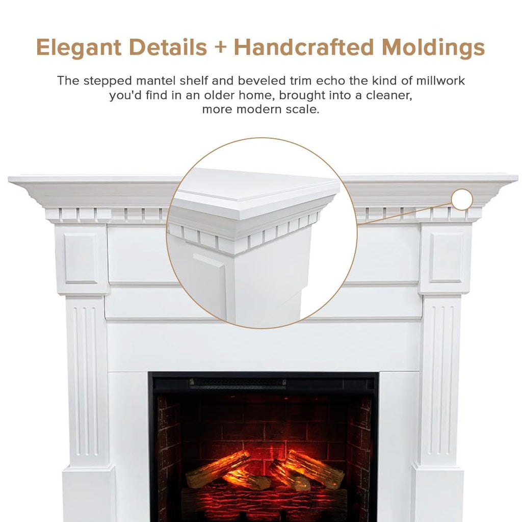 Augustine White Mantel Package 55" W x 48" H with 28 Inch Electric Fireplace Insert - 400 SqFt Heater 5 Flame Colors