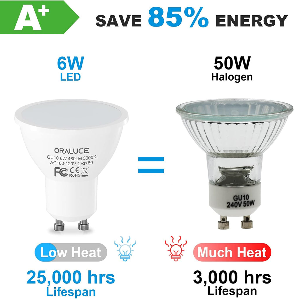 GU10 LED Bulb 50 Watt, 3000K Warm White MR16, 6 Pack