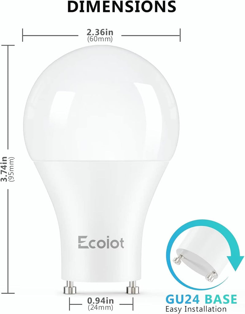 GU24 Dusk to Dawn Outdoor Light Bulbs,Light Sensor A19 LED Bulbs,Photocell Sensor, Automatic On/Off