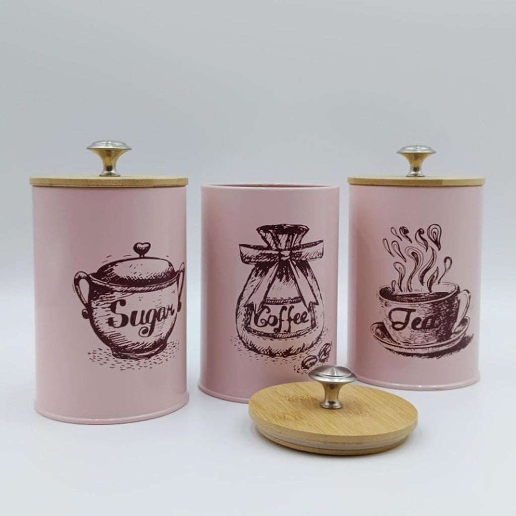 Kitchen Canisters for Countertop Coffee Tea Sugar Containers Set Iron Vintage Simple Farmhouse Stylish - Set of 3
